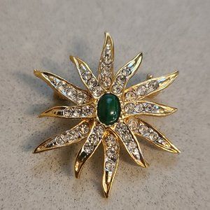 Vintage Star Shaped Brooch with Green Center Stone